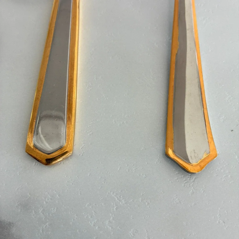 Vtg Gottinghen 18/10 Stainless Steel Cake Server Knife Set 24K Gold Italy